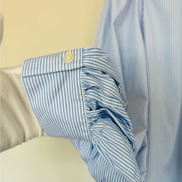 Weeknd Max Mara blue and white striped button down long sleeve blouse sz 14 - Picture 4 of 7